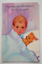 New baby w teddy bear unsigned vintage Greeting Card WW7