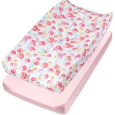 HonestBaby Organic Cotton Changing Pad Covers Set of Two , Rose Blossom/Pink...