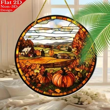 Autumn Landscape Suncatcher 8x8 Pumpkin Glasses Decor