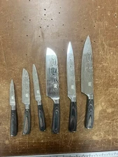 Damascus Style Kitchen Knife Set 6pc XV Stainless Chef Santoku Utility