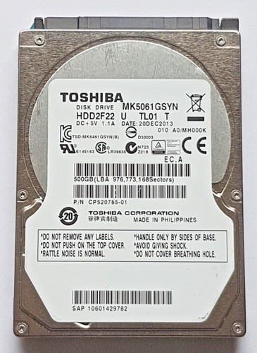 500 GB SATA Toshiba MK5061GSYN 7200rpm 16MB HDD 2.5" interne Festplatte
