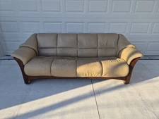 Ekornes Oslo Beige Wood Trim Sofa