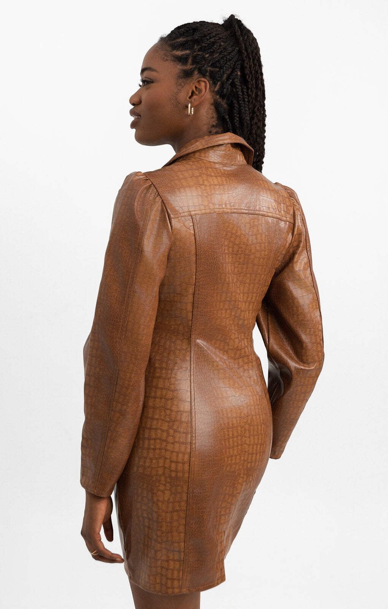 asos brown leather dress Private Label Custom Oyster Overlay Taupe Willow Dress Neck & Armhole Without Ribbon / Black main image 1