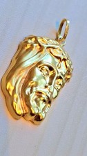Detailed Gold Jesus Head Pendant Charm - Crown of Thorns Religious Jewelry 