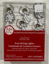ASHLAND CHRISTMAS ANGELS 18 WHITE MINI LED STRING LIGHTS 5.6  BATTERY TIMER