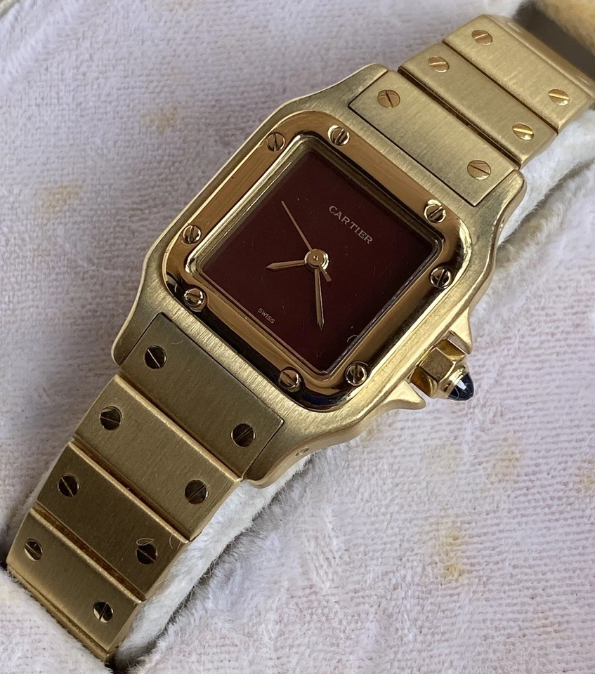 Reloj Cartier Santos Carree Mujer 24mm 18K YG 90Grs Borgoña Automático Ref 0901 Foto 3 de 4