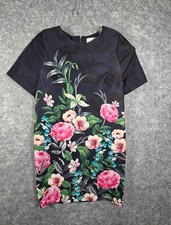 Eliza J Navy/Black/Pink Rose Floral Scuba Short Sleeve Dress Women's Size 6