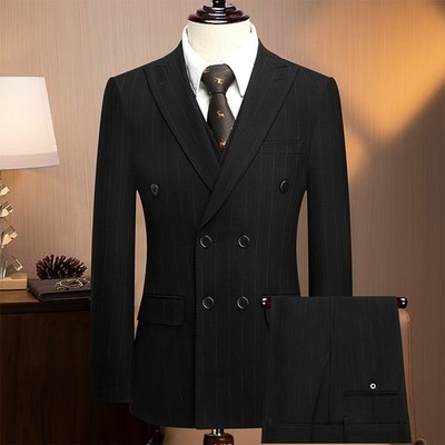 Mens 3pcs Suits Double Breasted Jackets Vest Pants Formal Dress Wedding Business
