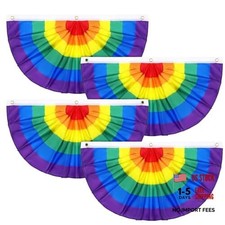 4PCS Pride Bunting Flag 3x1.5 Ft Pleated Fan Flag LGBT Banner Backdrop Rainbow
