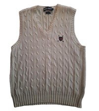 Vtg Polo Golf Ralph Lauren Cable Knit Sweater Vest S Off-white V-NECK