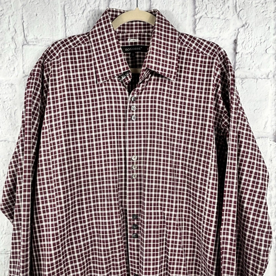 Bogosse Button Up Dress Shirt Mens Size 5 Red Plaid Flip Cuff F33 - Image 2 of 4