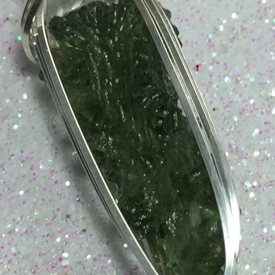 Moldavite with Herkimer Crystal Necklace Pendant Czech Republic Tektite S61 ZP - Image 3 of 4