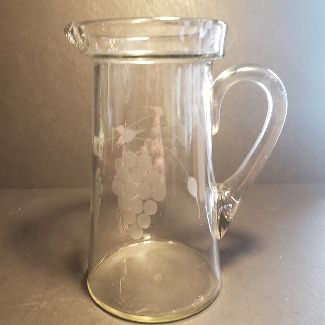 Vintage Engraved Cut Glass Pitcher 7.75 Inches eBay