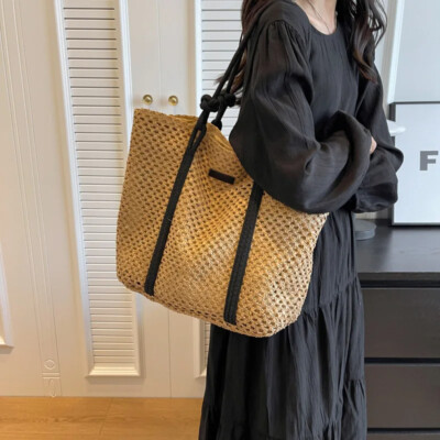Elegant Large Straw Bag Womens Summer Beach Bag Woven Tote