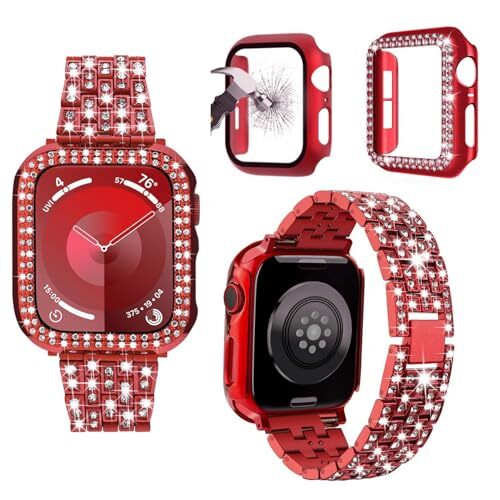 3-Pack Compatible With Apple Watch Band 38mm 42mm 44mm + Case, Women 40mm Red