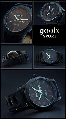 GOOIX Fliegeruhr Edelstahl Jumbouhr  XXXL 48mm Tag Datum schwarz 5 BAR 5030