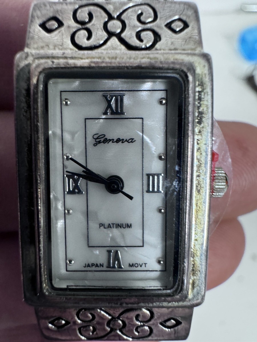 Vintage Geneva Silver Color Cuff Watch Bracelet Vintage Geneva Platinum 6048 Japan Movt Watch Silver Tone  main image 2