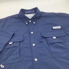 Columbia PFG Mens Bahama Omni Shade Short Sleeve Button Up Shirt Blue Size Large