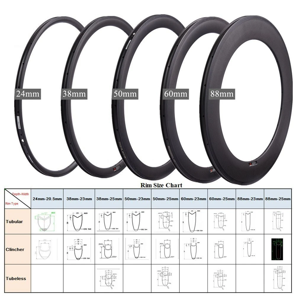 1 Pair 700C Carbon Rims Tubular Clincher Tubeless 20 24 Holes Road