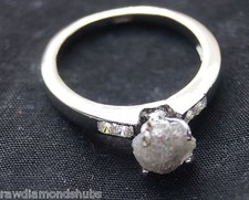 1.56ct Natural Gray/White rough diamond ring, Uncut raw diamond ring, 925 silver
