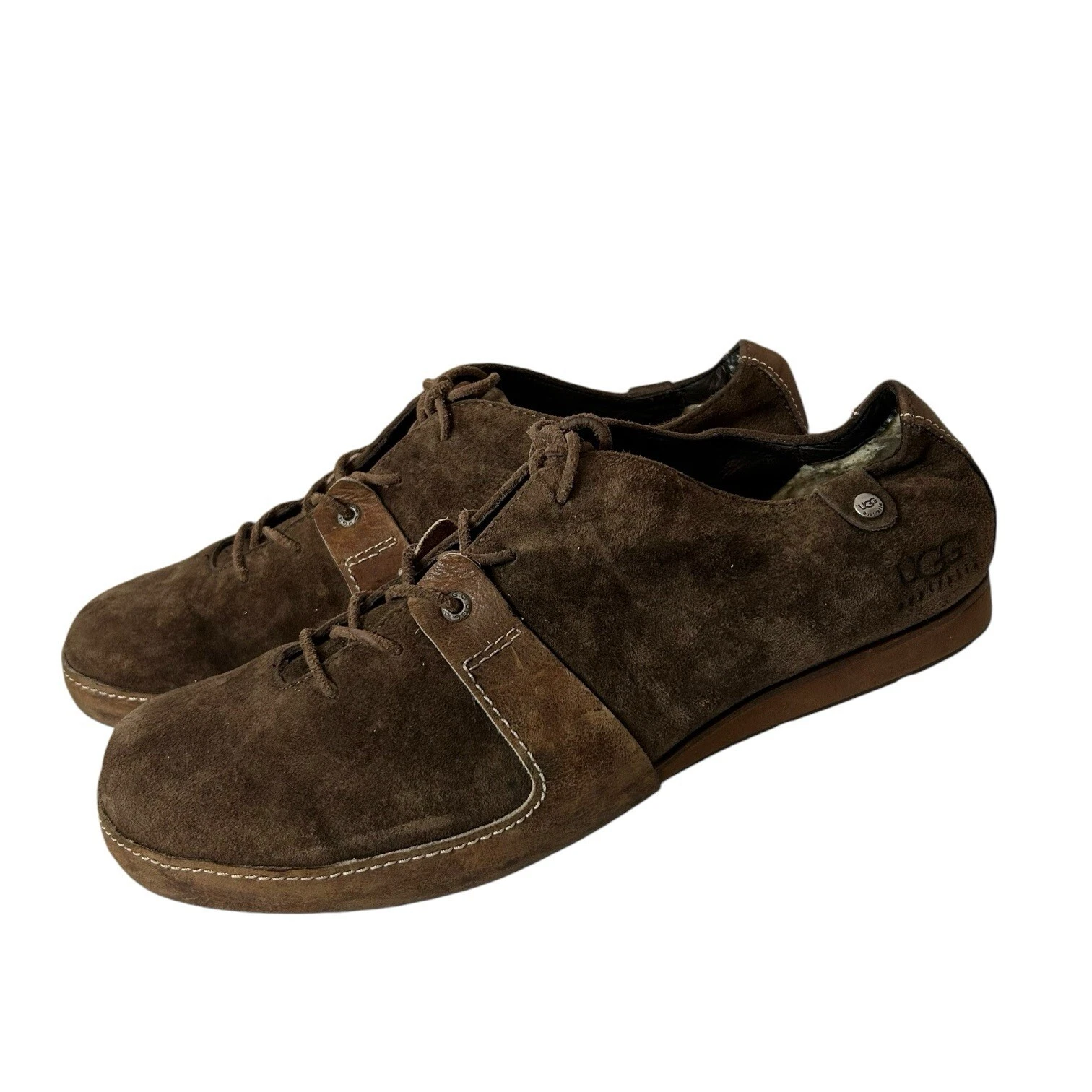 Scarpe stringate UGG Australia da uomo in pelle di pecora scamosciata marrone foderate in pelliccia plantare US 14