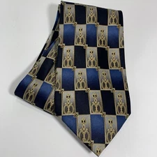 Bergamo New York 100% Silk Handmade Tie Necktie 59” x 4”~Navy Grey Black Gold