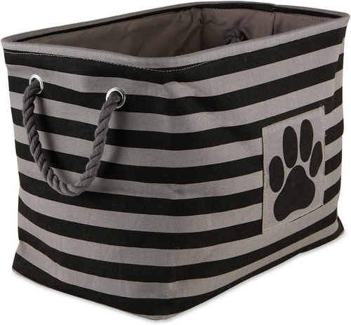 Pet Storage Collection Striped Paw Patch Bin, Black, Small Rectangle