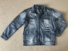 NWT Men's Contender Light Blue Distressed Moto Jean Denim Jacket SIZES 2XL 3XL