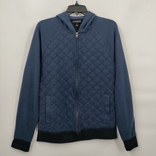 Banana Republic Quilted Front Pocket Full Zip Hoodie Sweater Small Women Blue
