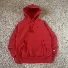 Y2K Vintage Style Champion Reverse Weave Hoodie Sweatshirt Medium Red Pullover