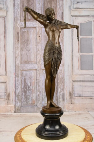 Large ! Demetre Chiparus Bronze Statue - Dancer with Shawl - Woman Cabaret - Picture 2 of 7