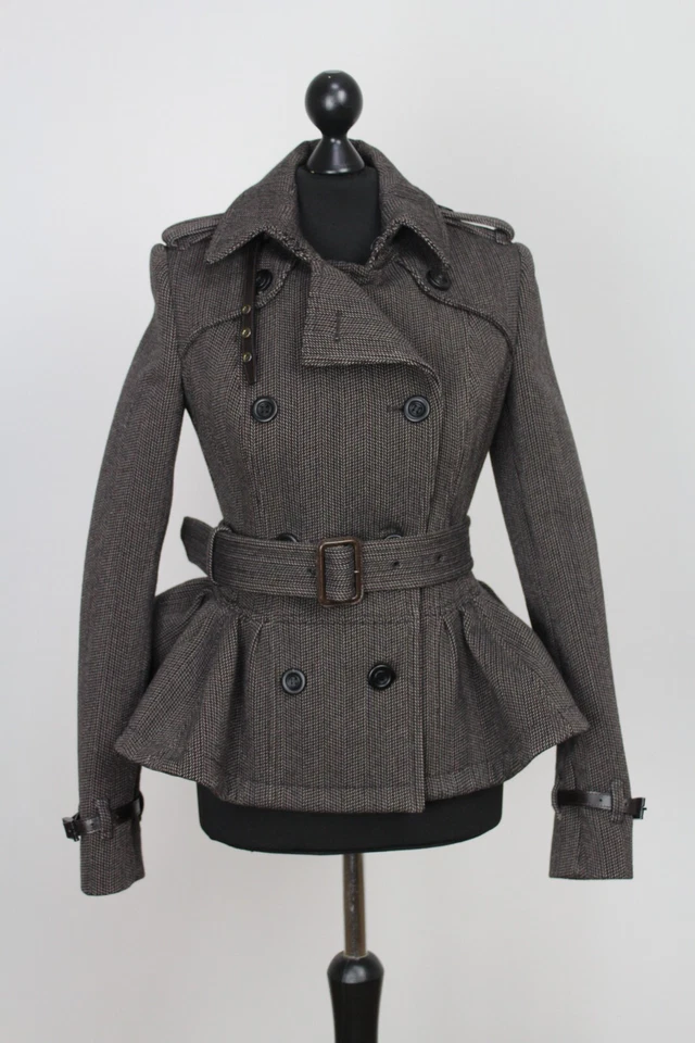 Burberry Prorsum women OXBLOOD belted wool tweed coat jacket AW12 XS Show Runway