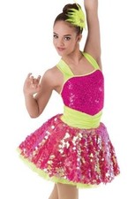 Dance Costume Weissman 9046 Jazz Cerise Adult SA Gently Used With Feather Clip
