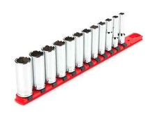 3/8 Inch Drive Deep 12-Point Socket Set with Rail, 12-Piece 8-19 mm 