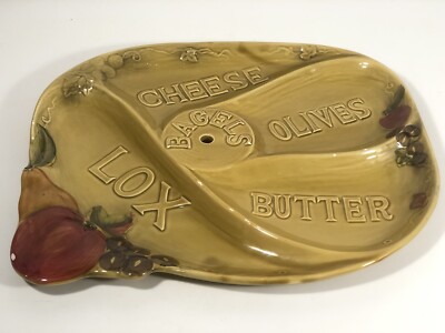 Lefton Bagel Tray Cheese Olives Butter Lox Vintage Breakfast Presentation Dish