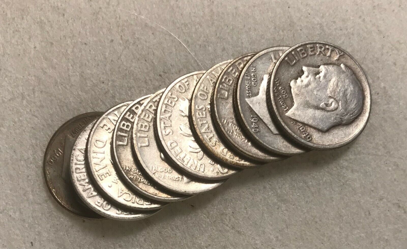 [Lot of 10] Roosevelt Dimes 1946-1964 90% Silver----All Grading