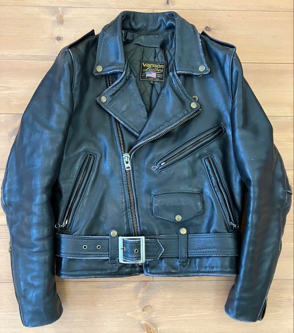 VANSON RIDERS JACKET DOUBLE Size M (36) LEATHER Black From