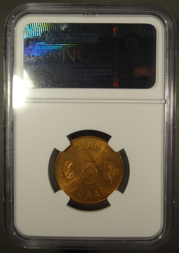 Iceland 1946 5 Aurar, NGC MS65 RD, Only 5 graded higher, WG011 - Picture 2 of 2