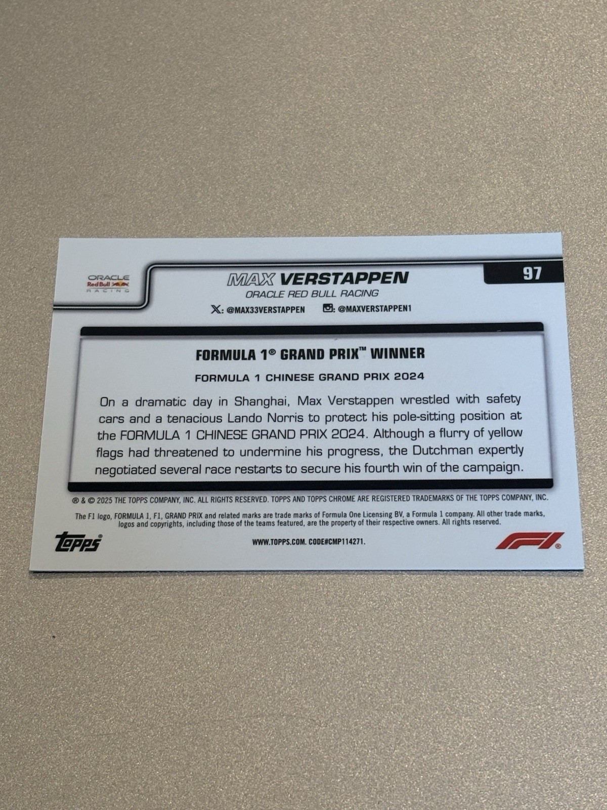 2025 Topps Chrome F1 #97 Max Verstappen China GP Winner Green Refractor /99  view 2
