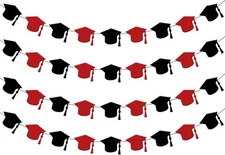 KatchOn, Red and Black Graduation Cap Garland, 8 Feet -4 String 