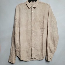 Mens EVERLANE 100% Linen Shirt Beige Stripe Natural Coastal Resort Quiet Luxury