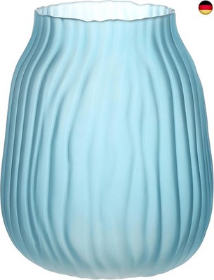 JAKY Global Große moderne blaue Glasvase, H-21 cm hoch, gerippte Vase für B