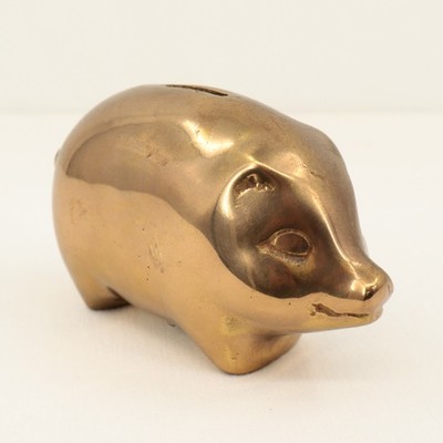 VTG Brass Piggy Bank MCM Roly Poly Pig Coin Bank Heavy 5.5in