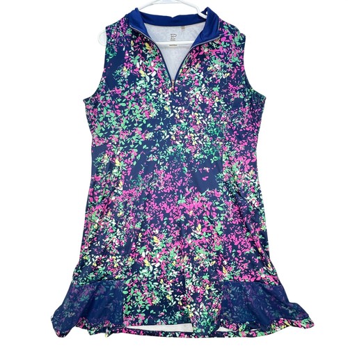EP NY Pro Golf Dress Womens XL Navy Blue Floral Quarter Zip Sleeveless Athletic
