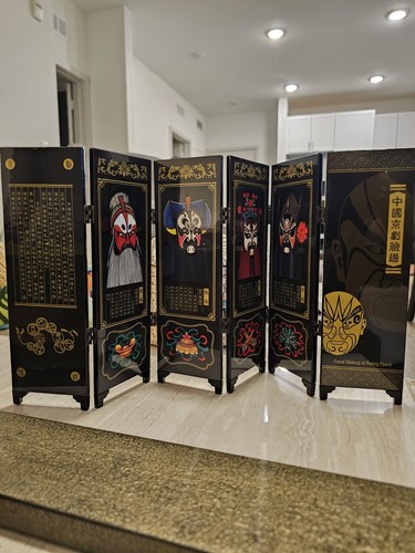 Facial Makeup of Peking Opera Chinese Mini 6 Panel Folding Screen - Picture 2 of 17