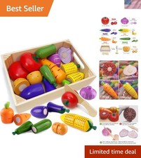 Wooden Play Food for Kids Kitchen for Boys Girls Cutting Pretend Play Food ...