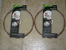 LOT of 2 NEW Charles Viancin 11" Silicone Airtight Pan Bowl Lids Timber BPA Free