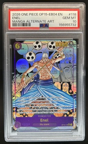 2026 One Piece Adventure on Kami's Island Enel Manga Art Alt #OP15-118 PSA 10