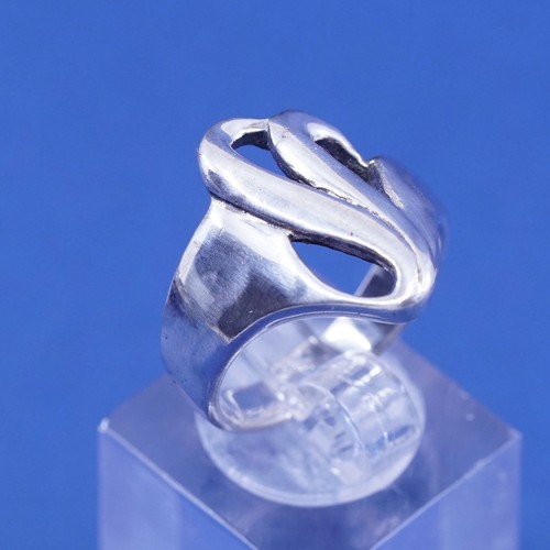 Size 8.5, vtg minimalist, simple Sterling 925 silver handmade wavy ring band - Afbeelding 4 van 10