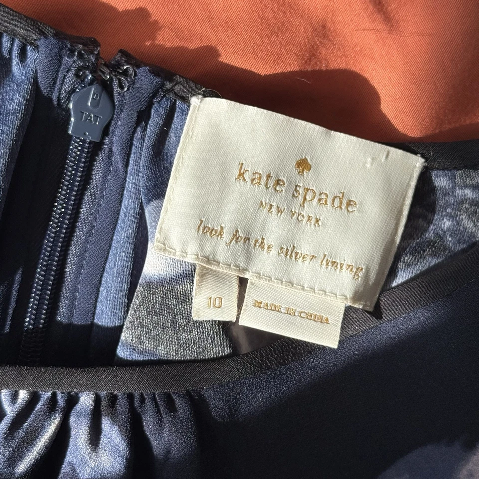 Kate Spade 蓝色/白色花卉连衣裙 10 码及膝 — 第 3/4 张图片